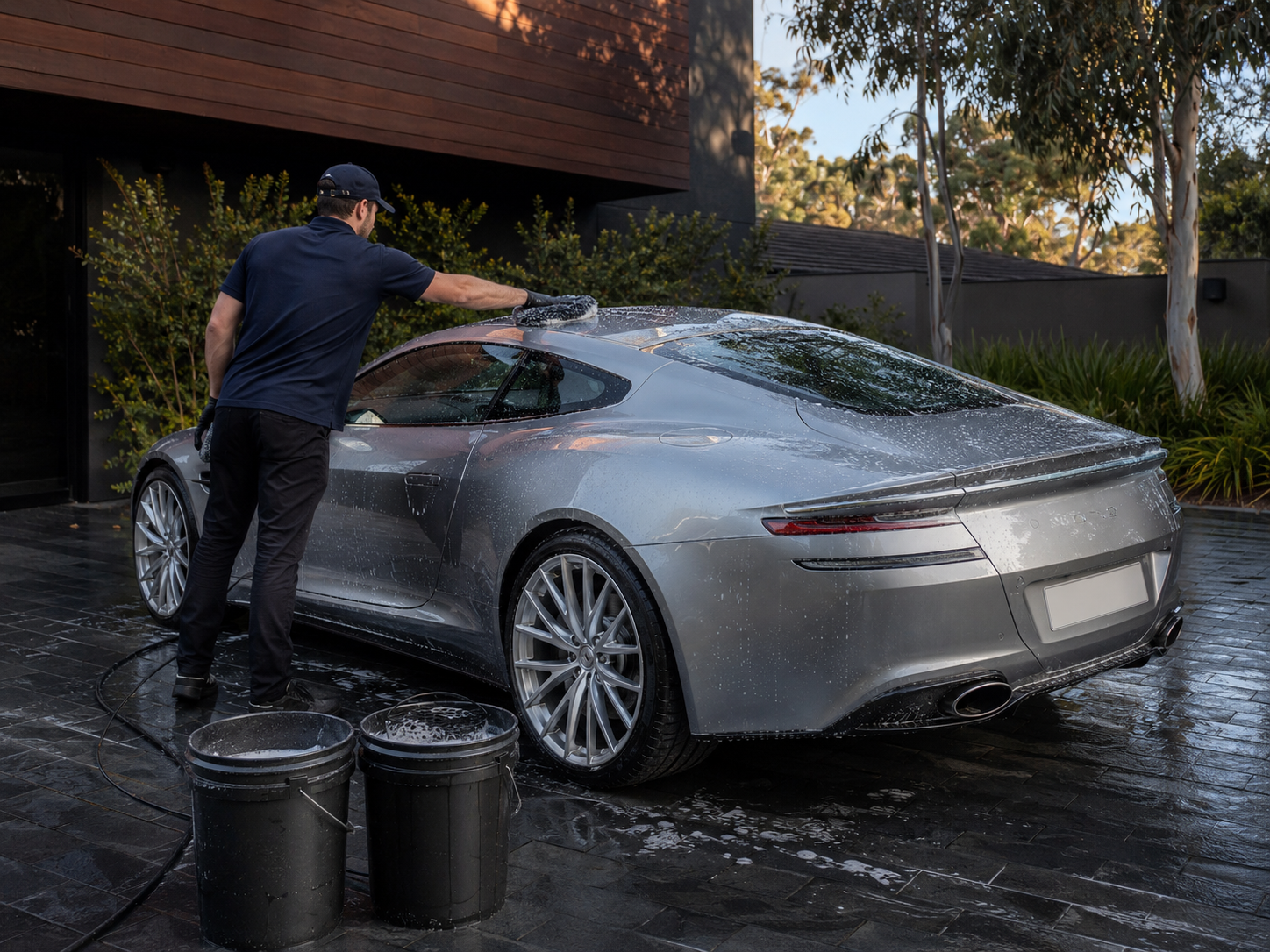 Professional exterior wash on a silver sports car at a Melbourne home by Car Shine
