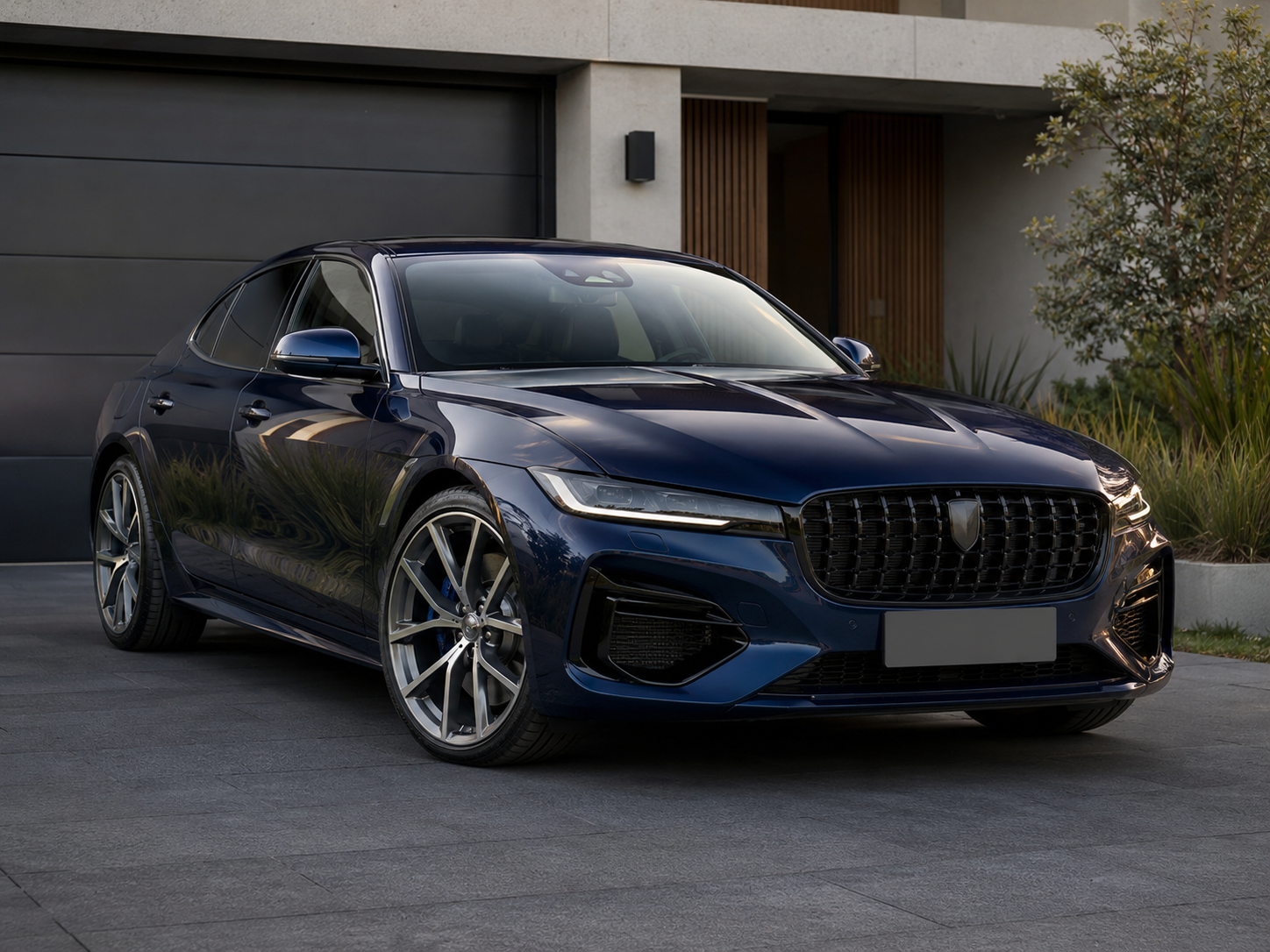 Deep blue luxury sedan after professional mobile detailing by Car Shine Melbourne